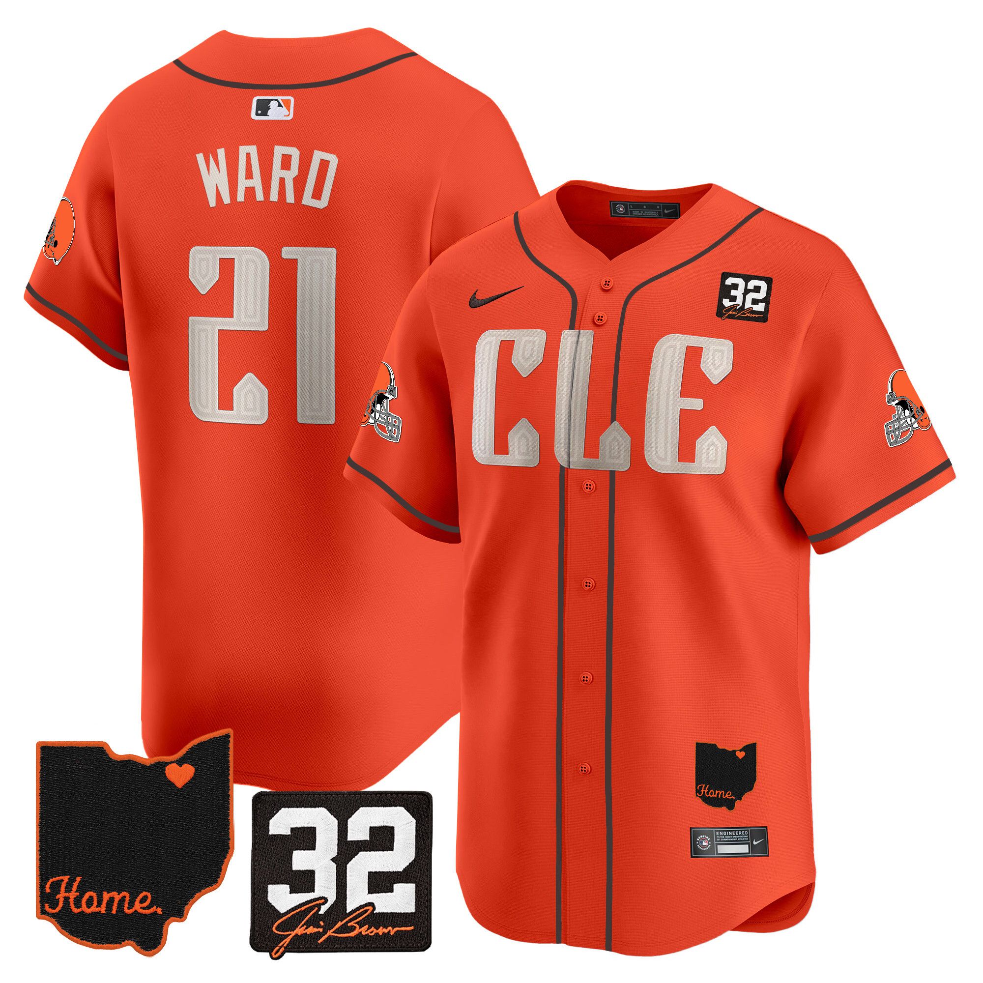 Men Cleveland Browns 21 Ward Orange Home Patch Vapor Premier Limited 2024 Nike NFL Jersey